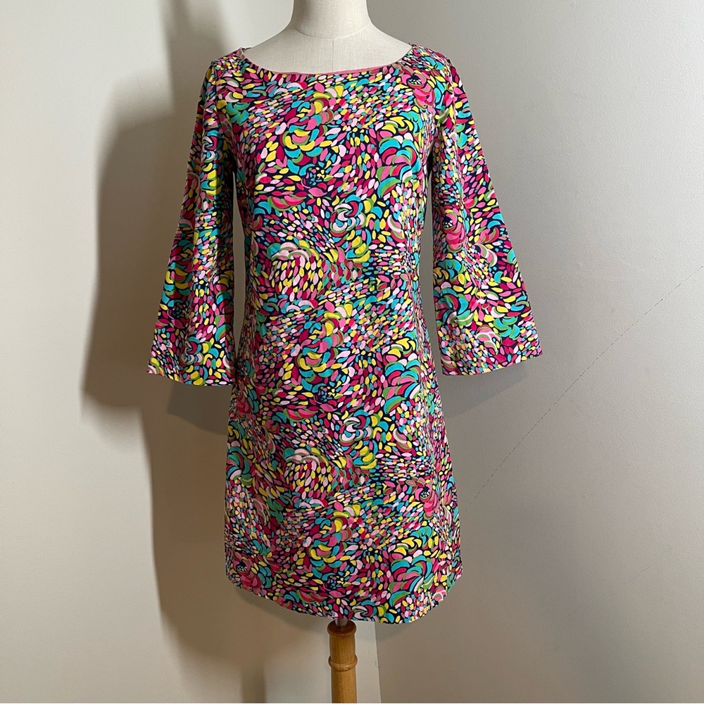 Lilly Pulitzer Women’s Multicolor- SZ 2 -Abstract 3/4 Sleeve Zip-Up Shift Dress